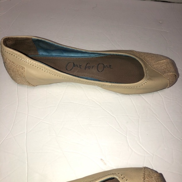 Toms Isabel burlap leather beige ballet flats 9 - Picture 1 of 5